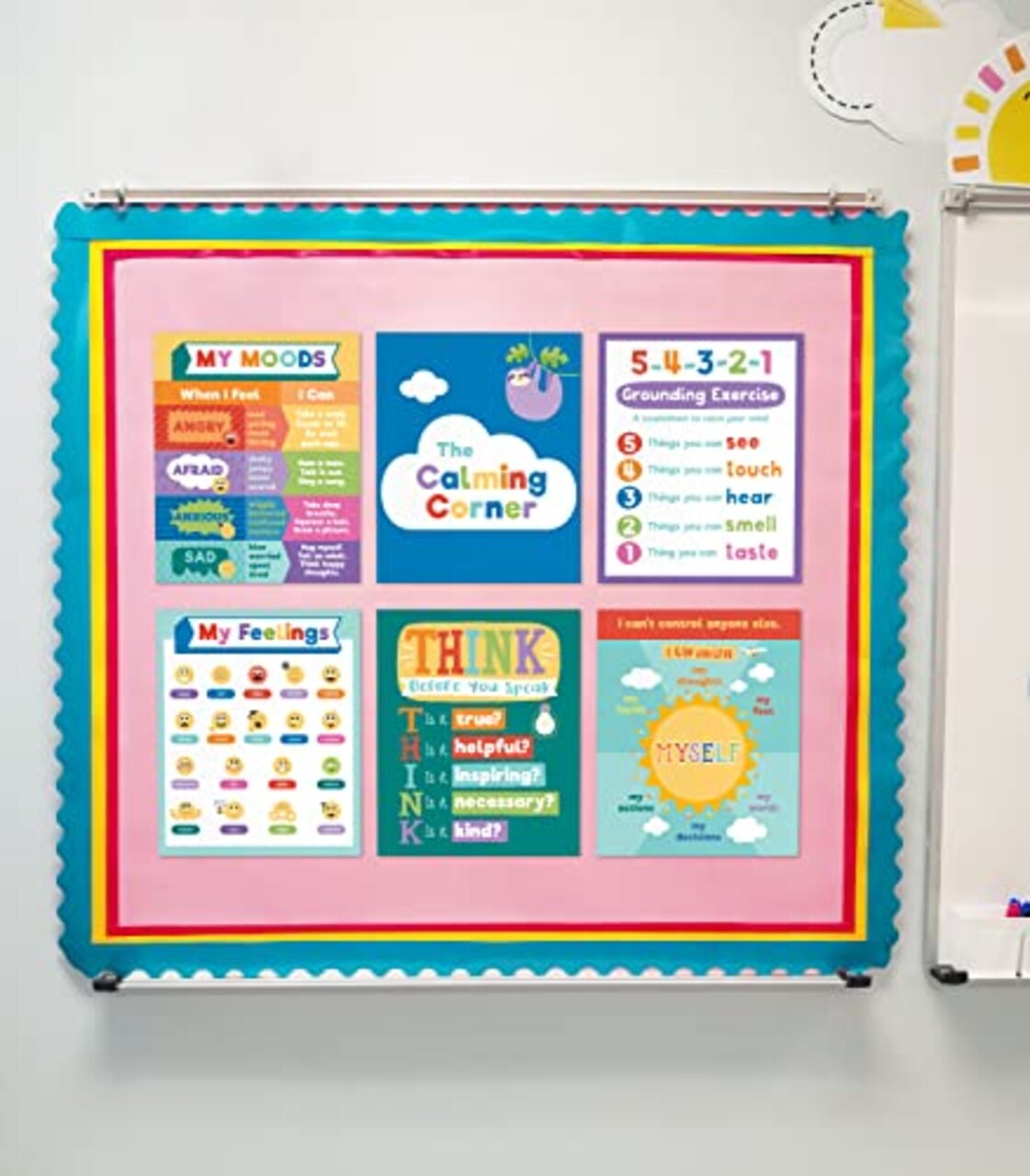 Calming Strategies Bulletin Board Set—Calming Strategies and Mood Charts for Social Emotional Learning, Homeschool or Classroom Decor (7 pc)
